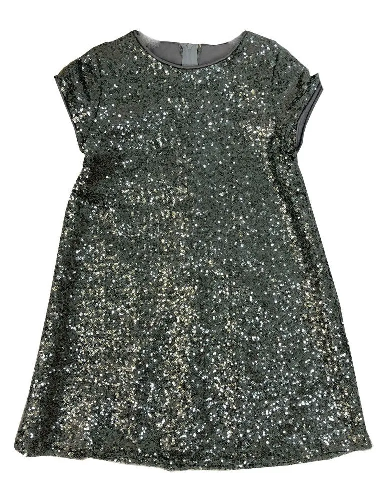 Big Girls Gray Sparkle Sequin Katy Short Sleeve Shift Party Dress 8-12