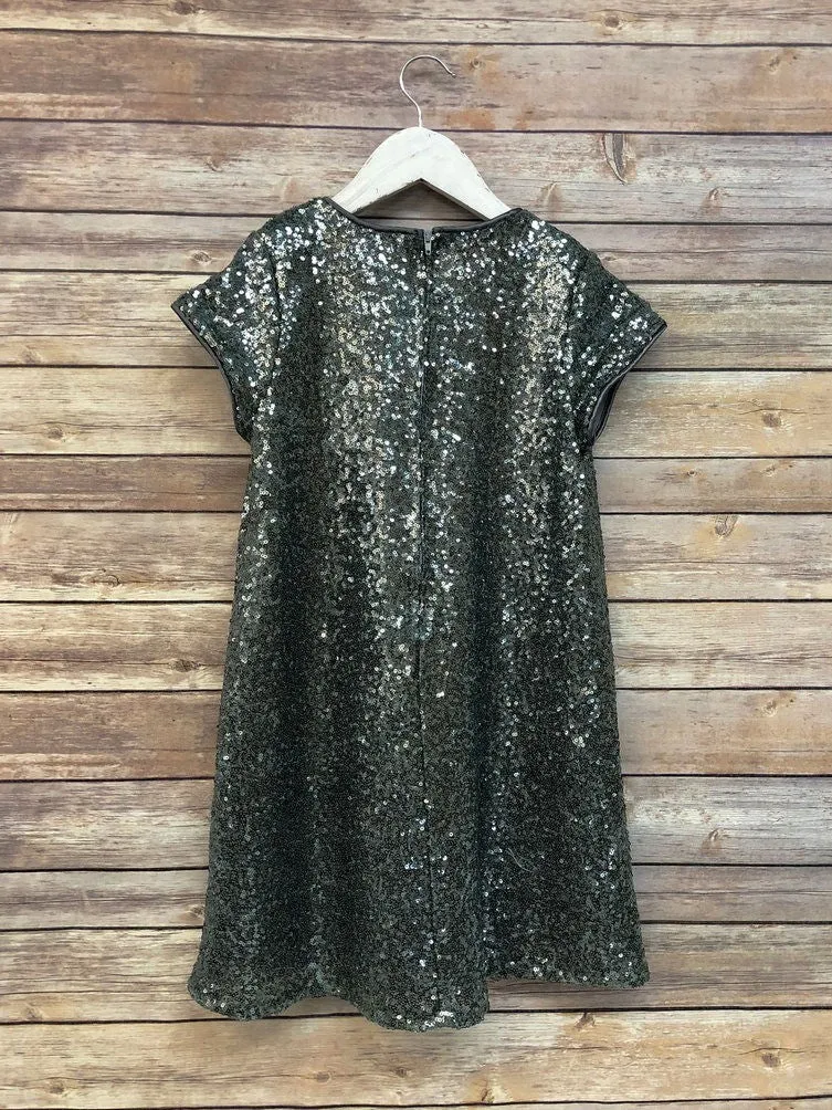 Big Girls Gray Sparkle Sequin Katy Short Sleeve Shift Party Dress 8-12