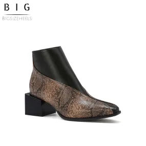 Bigsizeheels Jiek magazine stitching square heel ankle boots - Brown