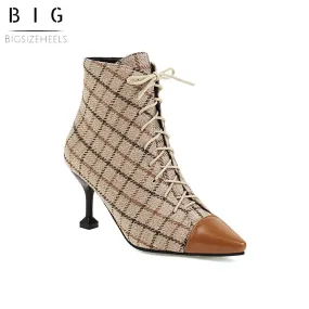 Bigsizeheels Pointed horseshoe lace-up ankle boots - Grid