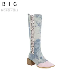 Bigsizeheels simple pointed toe over the knee boots-Pale blue