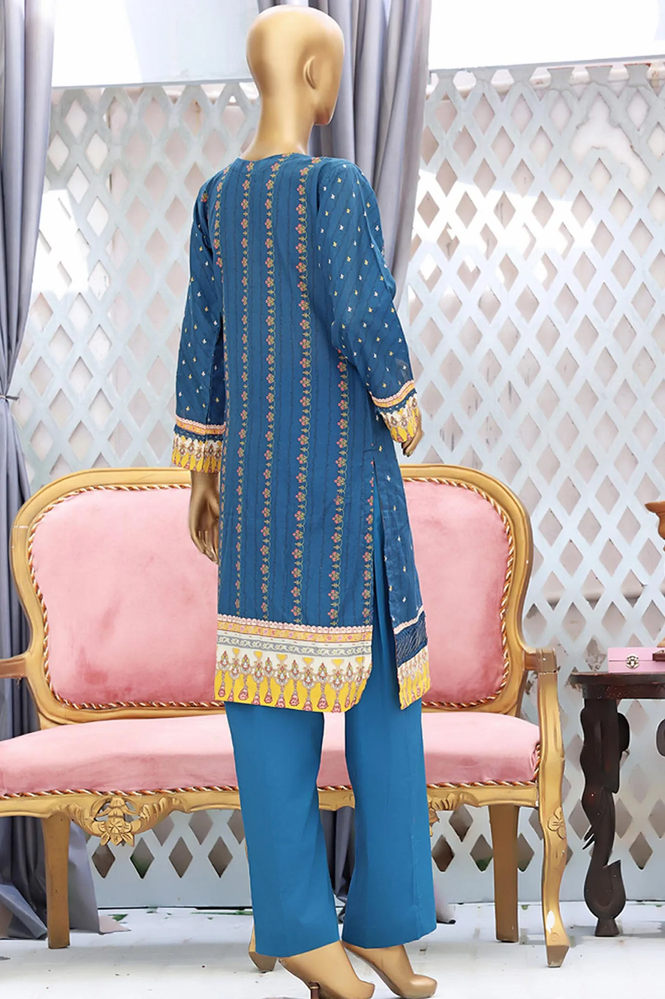 Bin Saeed Stitched Embroidered Lawn Shirts Collection'2022-L-042-Blue