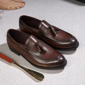 binfenxie  - Classic Men's Tassel Loafers Genuine Leather Handmade Slip on Daily Casual Shoes Comfortable Office Wedding Dress Shoes for Men