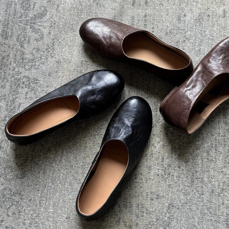 binfenxie  -  Fashion Women's Shoes New High Quality Genuine Leather Shoes Round Headed Ballet Flat Shoes Daily Lightweight Shoes