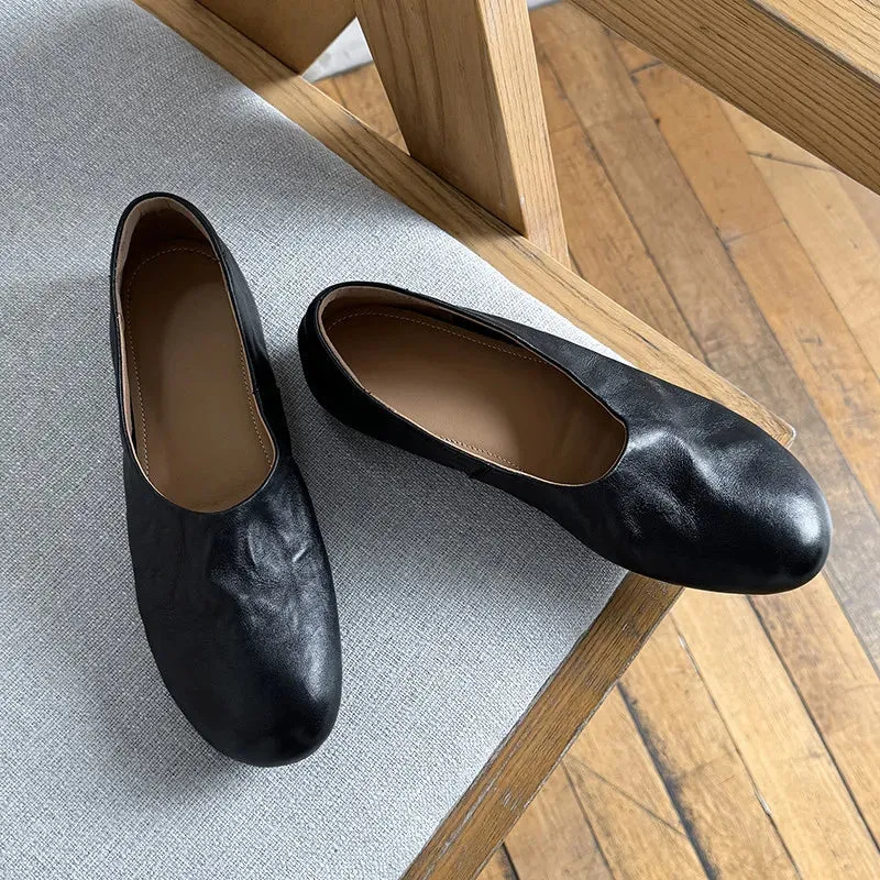 binfenxie  -  Fashion Women's Shoes New High Quality Genuine Leather Shoes Round Headed Ballet Flat Shoes Daily Lightweight Shoes