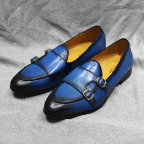 binfenxie  - Men's Loafers Genuine Leather Handmade Monk Strap Office Wedding Party Casual Footwear Double Buckle Slip on Dress Shoes for Men