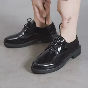 binfenxie  -  Women New Black Platform Flats Shoes Ladies Loafers Lace Up Elegant Small Leather Shoes Designer Casual Leather Oxfords
