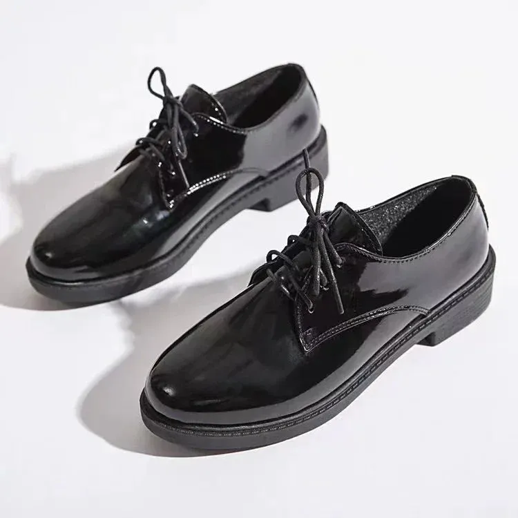 binfenxie  -  Women New Black Platform Flats Shoes Ladies Loafers Lace Up Elegant Small Leather Shoes Designer Casual Leather Oxfords