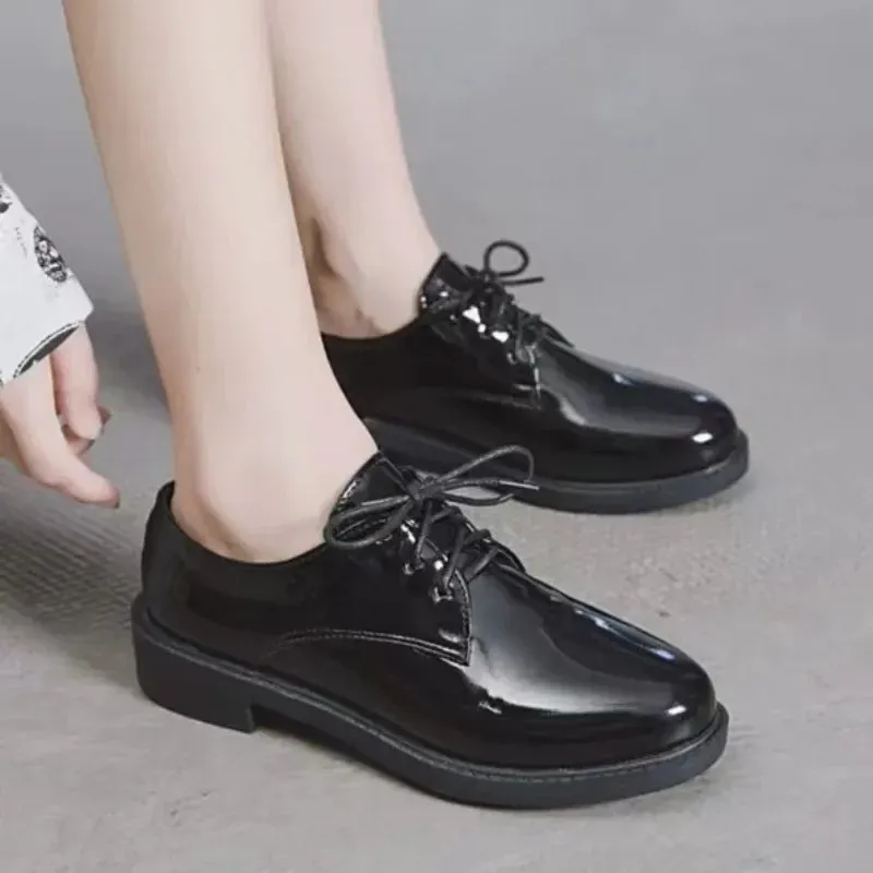 binfenxie  -  Women New Black Platform Flats Shoes Ladies Loafers Lace Up Elegant Small Leather Shoes Designer Casual Leather Oxfords