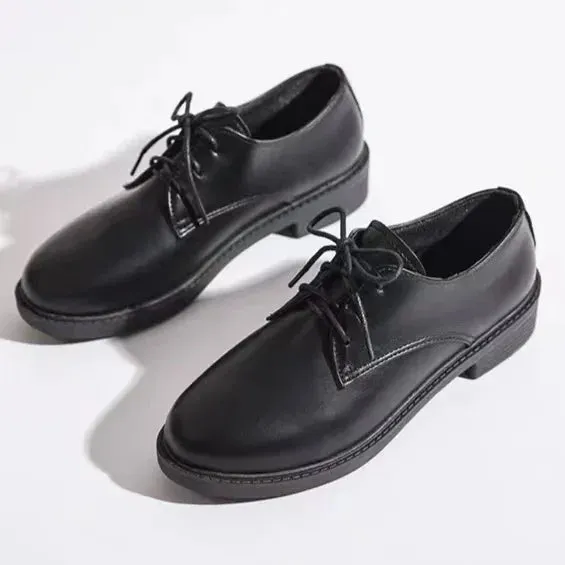 binfenxie  -  Women New Black Platform Flats Shoes Ladies Loafers Lace Up Elegant Small Leather Shoes Designer Casual Leather Oxfords