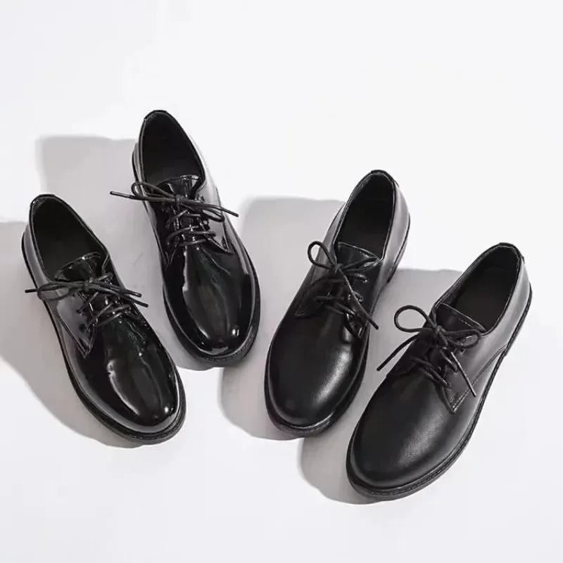 binfenxie  -  Women New Black Platform Flats Shoes Ladies Loafers Lace Up Elegant Small Leather Shoes Designer Casual Leather Oxfords