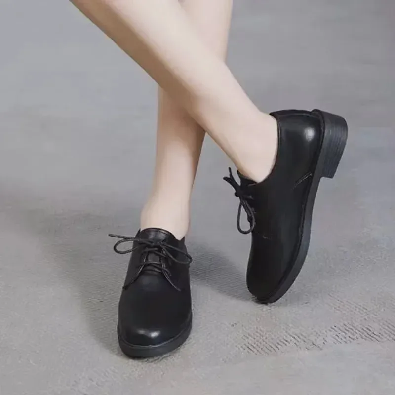 binfenxie  -  Women New Black Platform Flats Shoes Ladies Loafers Lace Up Elegant Small Leather Shoes Designer Casual Leather Oxfords
