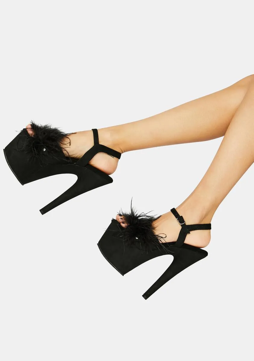 Black Adore Fluffy Heels