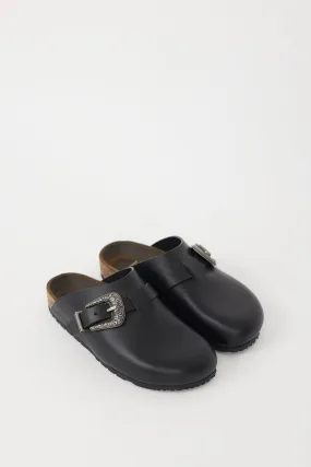 Black & Silver Leather Nichols Clog Mule