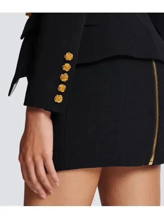 Black & White Slim-Fit Jacket with Roses Buttons