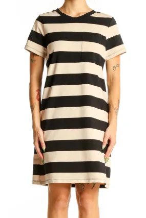 Black and Beige Striped T-Shirt Dress