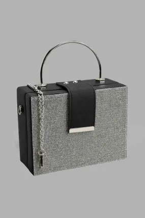 Black And Silver Embellished Evening Clutch