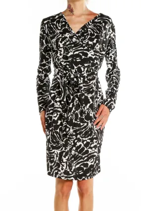 Black and White Abstract Print Wrap Dress