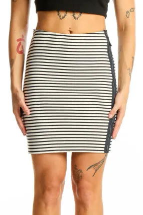 Black and White Striped Cotton Mini Skirt