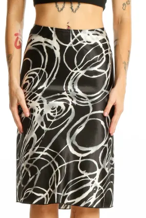 Black and White Swirl Pattern Midi Skirt