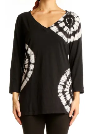 Black and White Tie-Dye V-Neck Top
