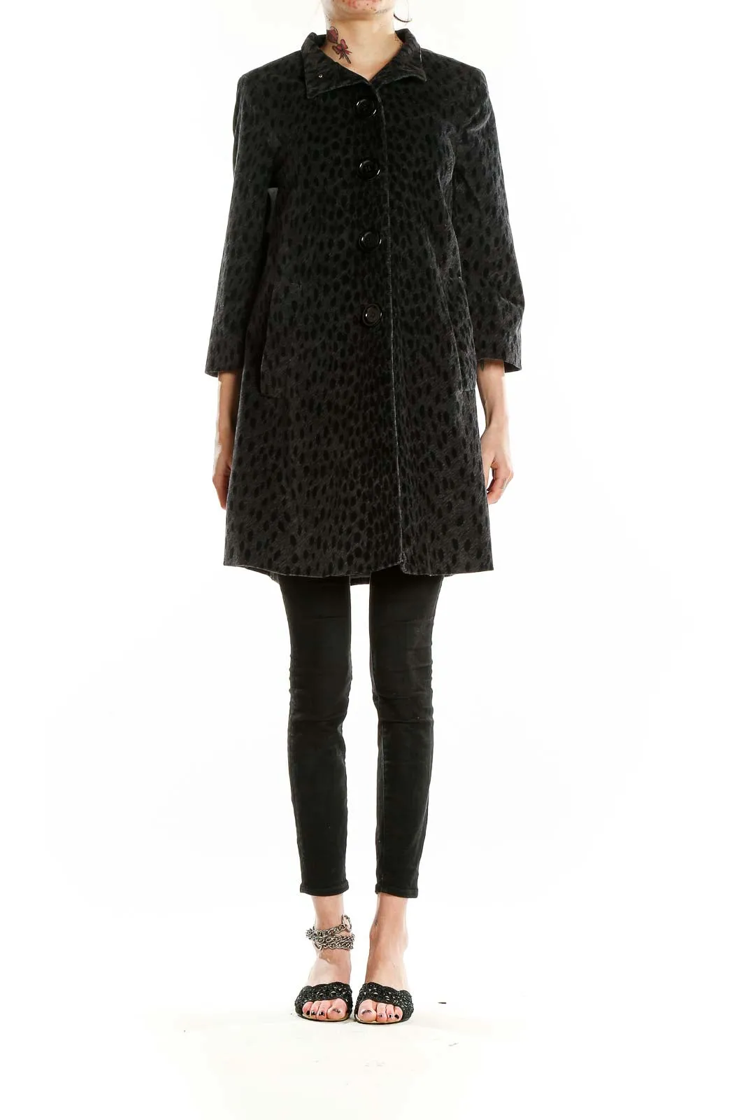 Black Animal Print Single Breasted Coat