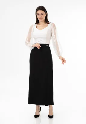 Black Ankle Length Plus Size Back Split Maxi Skirt - G-Line