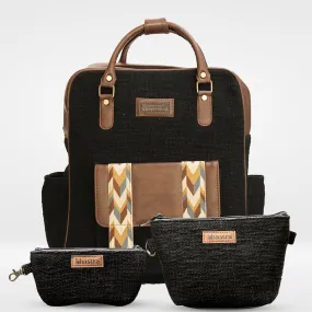 Black Backpack combo(Includes backpack,vanity pouch and glass case)