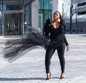 Black Bandage V Neck Long Sleeve Jumpsuit