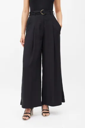 Black Belted Wide Leg Trouser