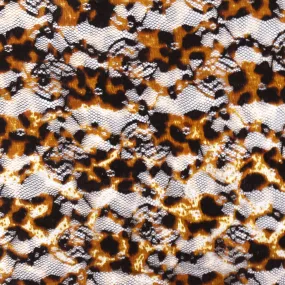 Black-Brown-Multi Cheetah Printed Stretch Mesh Lace Knit Fabric