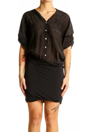 Black Button-Down Shirt Dress