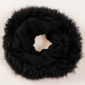 Black Cashmere Snood with Black Cashmere Fur Trim