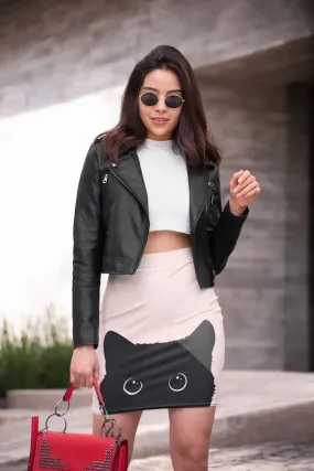 BLACK CAT ON PINK BACKGROUND Pencil Skirt