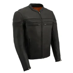 Black Color ML1408 Men's Sporty Crossover Leather Jacket