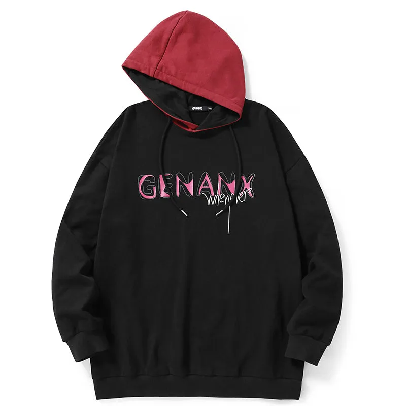 Black Contrast Color Spliced Graffiti Hoodies