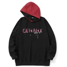 Black Contrast Color Spliced Graffiti Hoodies