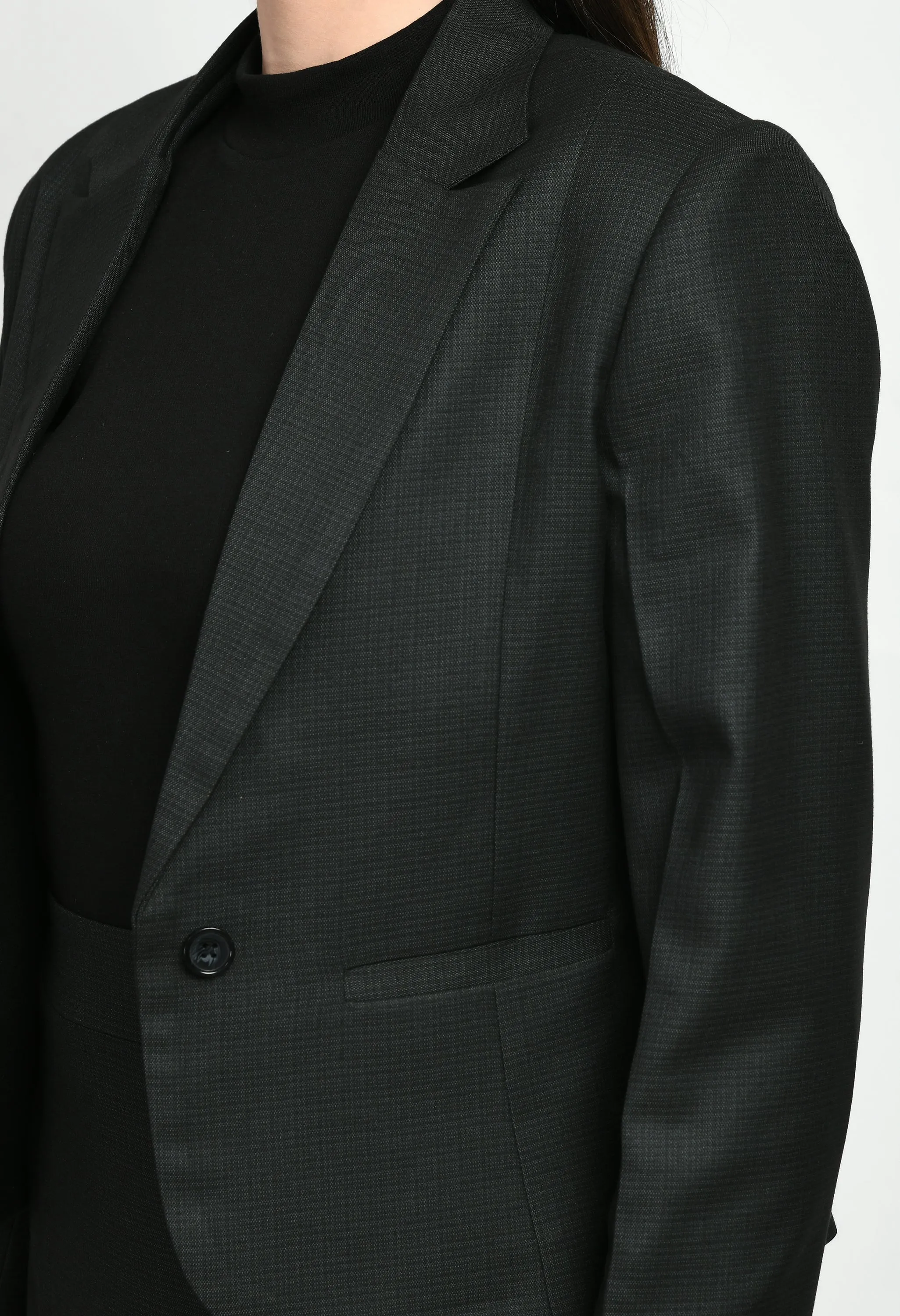 Black Cotton Blend Checked Single Breasted Short Blazer
