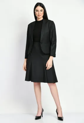 Black Cotton Blend Checked Single Breasted Short Blazer