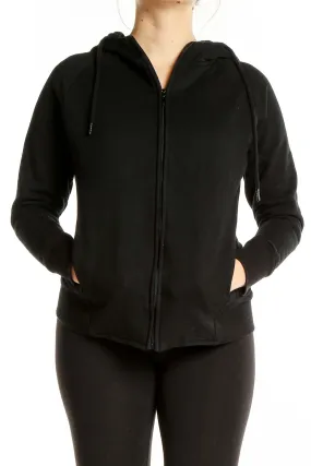 Black Cotton-Blend Zip-Up Hoodie