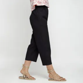Black Cotton Flax Elasticated Midi-Rise Culottes