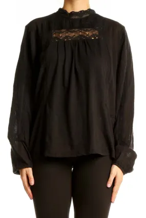 Black Cotton Lace-Trim Blouse