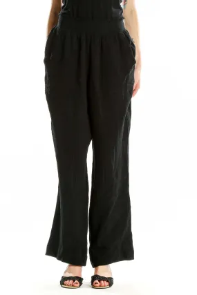 Black Cotton Wide-Leg Pants