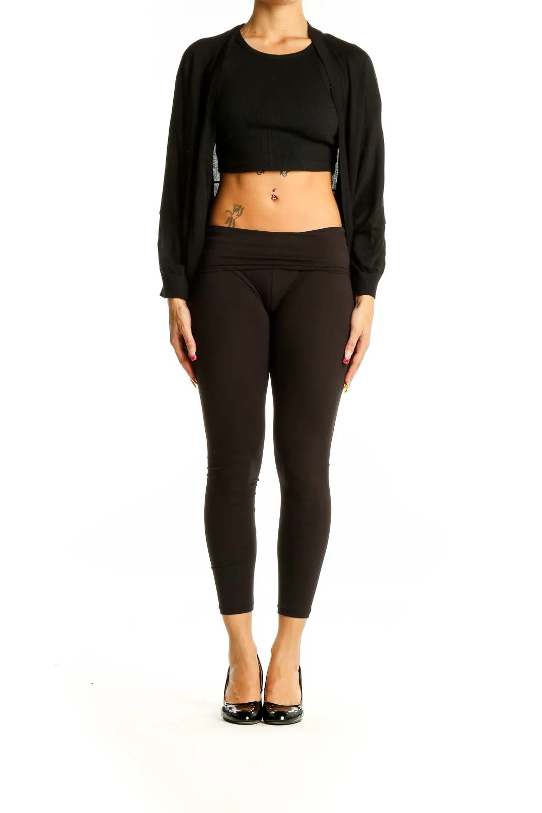 Black Cropped Cardigan and Tank Top Set