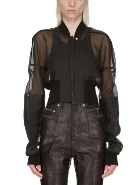 Black Cropped Sheer Bomber Jacket
