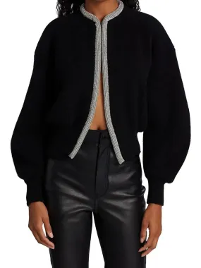 Black Crystal-Trim Cropped Cardigan
