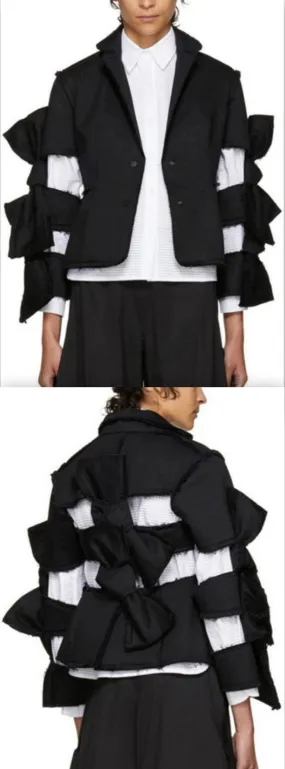 Black Distressed Bow-Embellished Cut-Out Jacket
