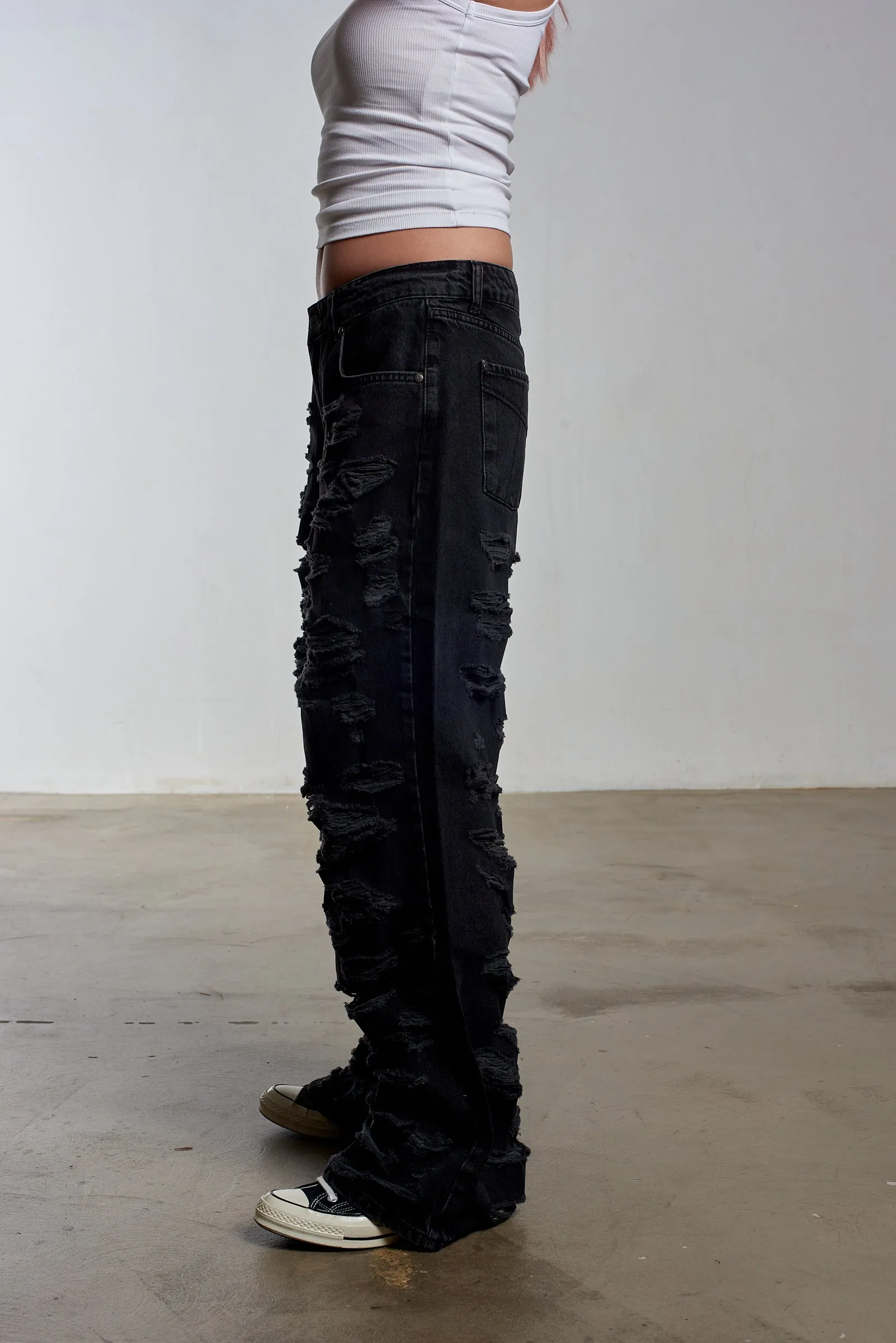Black Distressed Release Jean