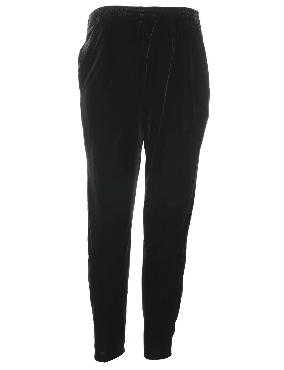 Black Elasticated Waist Velvet Trousers - W26 L28