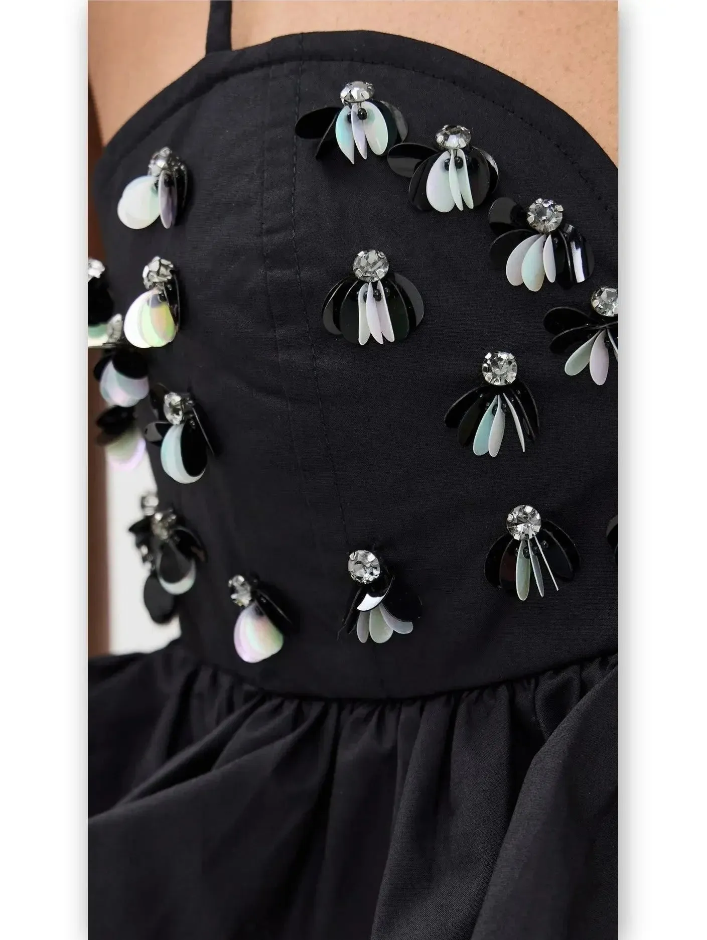 Black Embellished Tiered Peplum Camisole Top